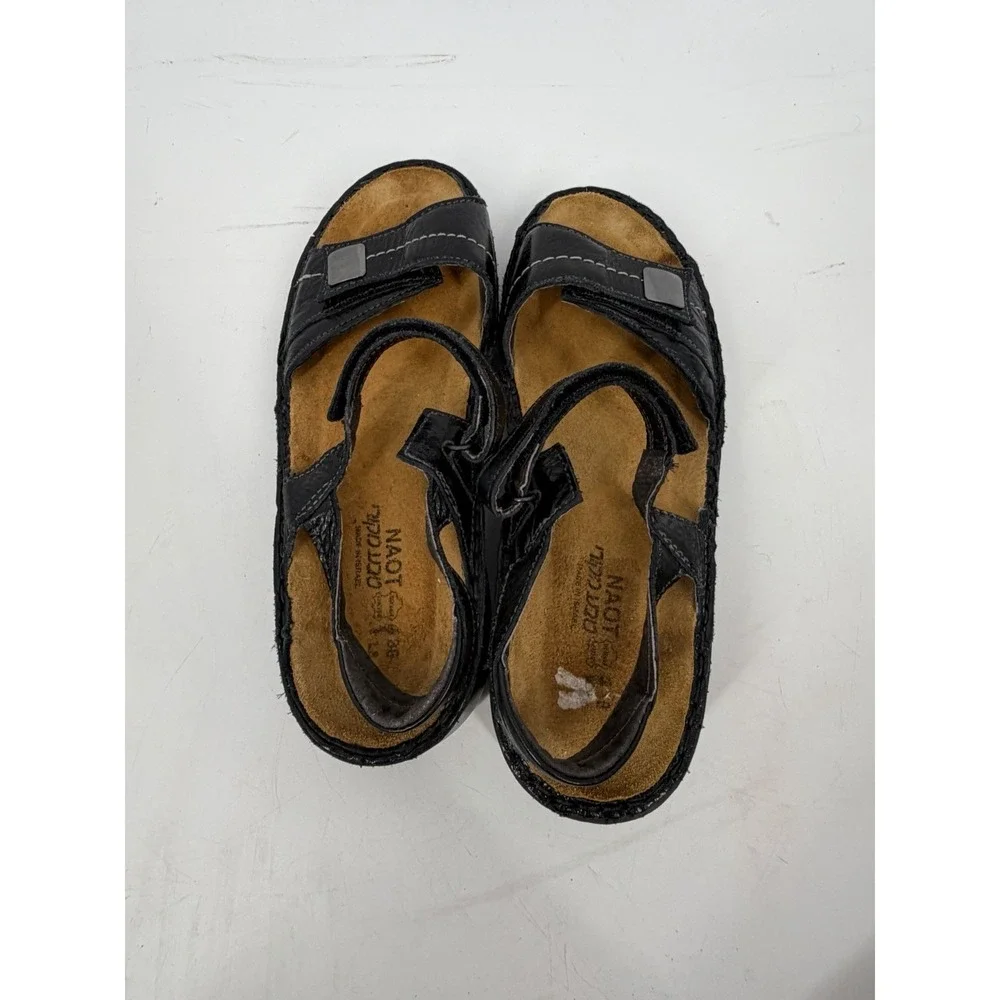 Naot Papaya Women's Size 39 US 8 Black Leather Slides Wedge Sandals Comfort
